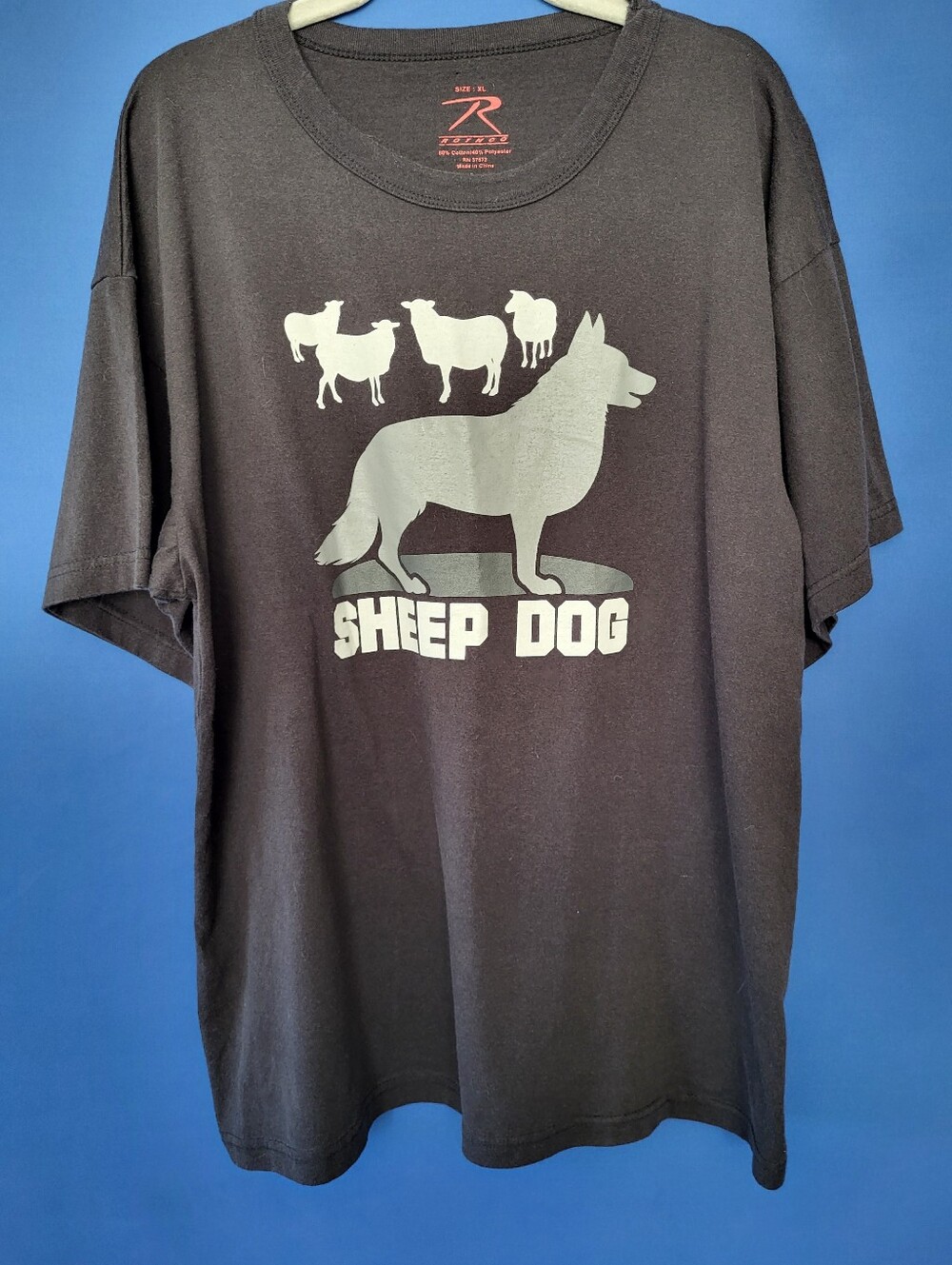 Sheep Dog XL 22" Military Rothco T-Shirt Black and Gray